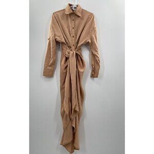 Mable Gwen Button Down Shirt Dress Satin Elegant Long Sleeve Lapel Size Small